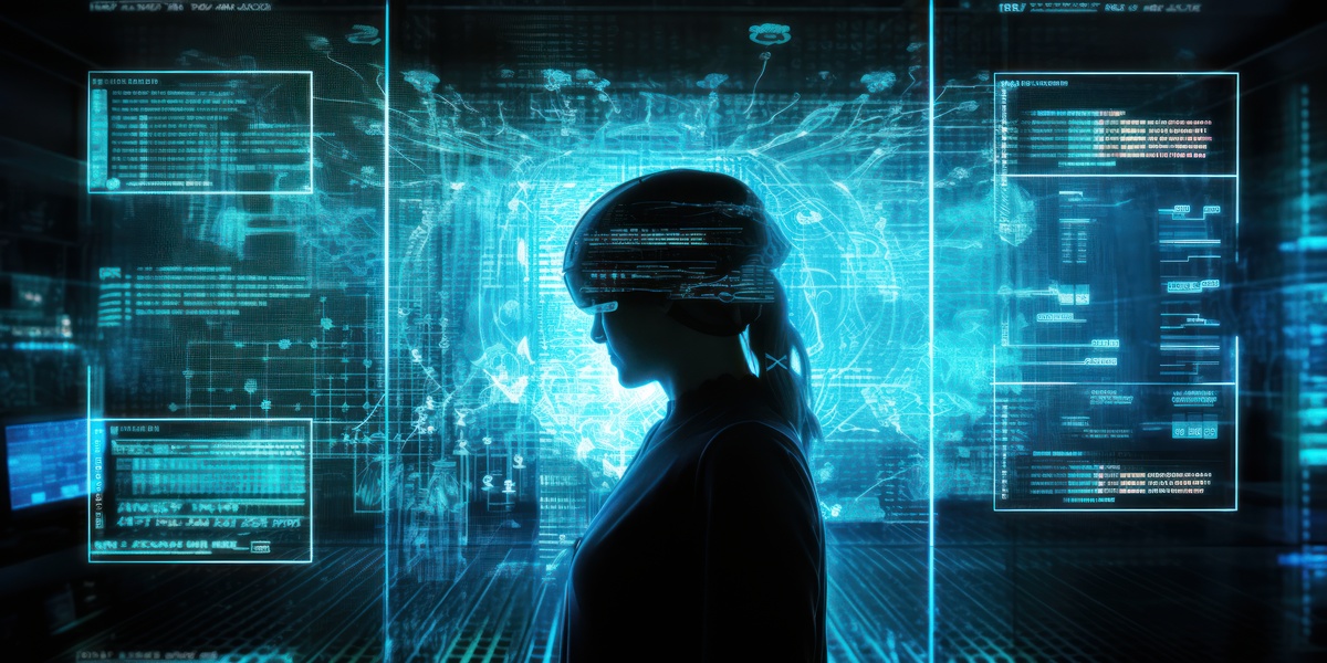 silhouette humanoid robot with artificial intelligence, generative, ai